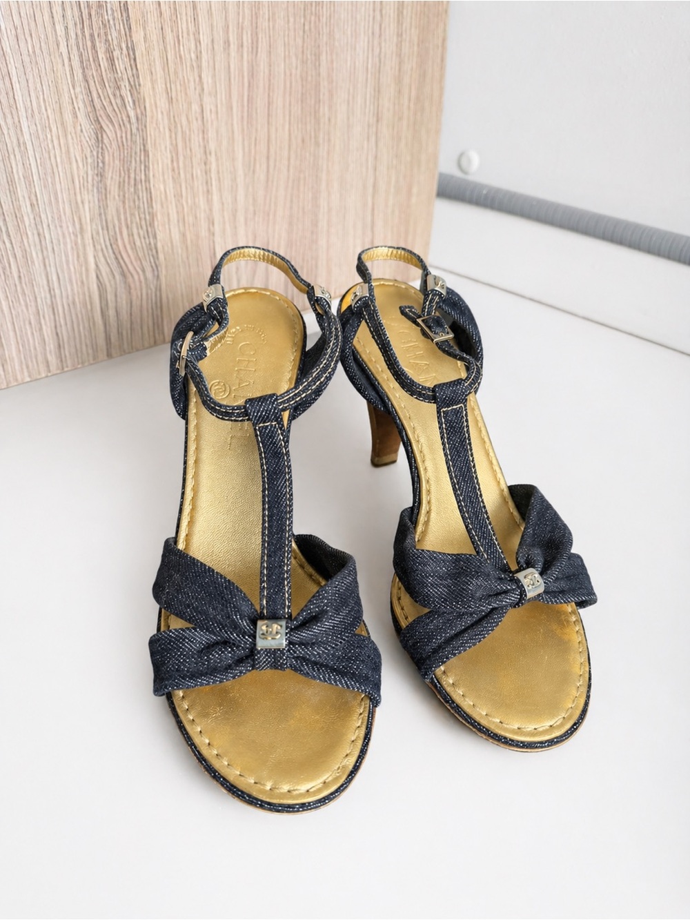 Vintage Chanel Denim Sandals CC 37.5